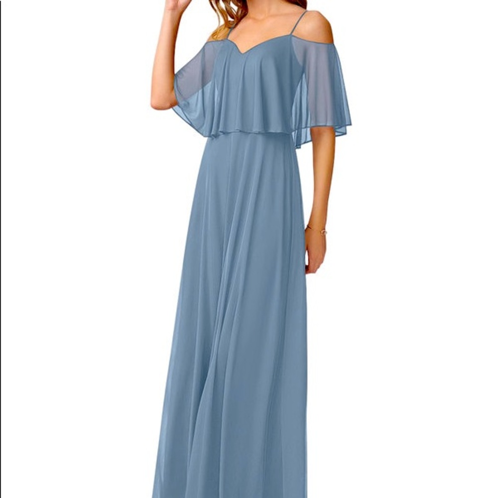 Azazie Twilight Blue Off-Shoulder Bridesmaid Dress